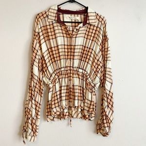We The Free  Pacific Dawn Plaid Shirt Drawstring Size Small Brown Tan size S